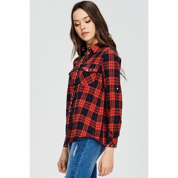 Women's Casual Plaid Shirts With Unique Metal Snap Button Super Cute & Comfy - Picture 6 of 10